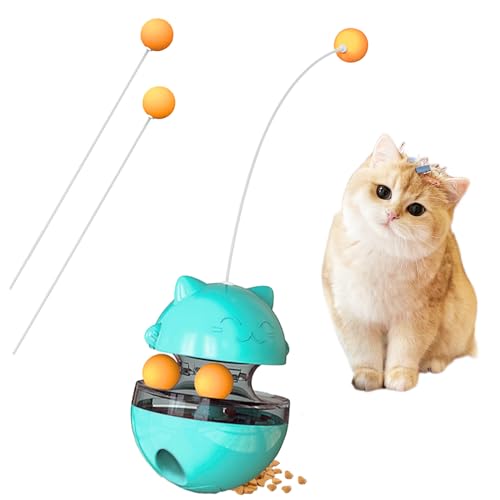 Myiosus Katzen Spielzeug Interaktives Katzenspielzeug - Katzenfutterspender - Spielzeug 3 in 1 Katze Spielzeug mit 3 Ball für Langsam Fütterung Training Nahrungsuche Lernspielzeug für Katzen (Blau) von Myiosus