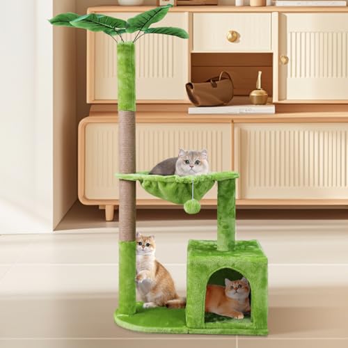 Myiosus Kratzbaum, katzenbaum 115 cm, Stabiler Katzenkratzbaum, vollständig mit Natürlichem Sisal umwickelte Säule, weicher Plüsch, Kratzsäule mit Hängematte, Spielzeug Ball, Katzenhöhle(2-3 Katzen) von Myiosus