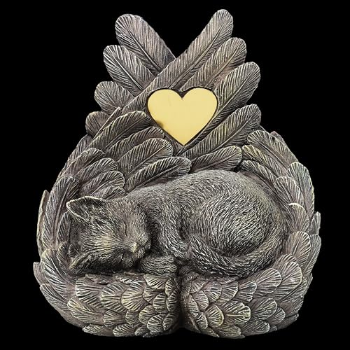 MystiCalls Katzen Urne - Katze schläft in Engelsflügel Tierurne Tier Katzenurne Urne Bestattung Andenken Engel Gedenkstätte von MystiCalls