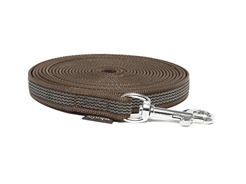 Mystique® Gummierte Schleppleine 15mm mit Handschlaufe Standard Karabiner braun 10m von Mystique