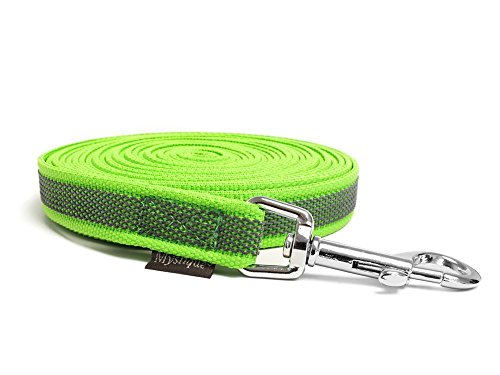 Mystique® Gummierte Schleppleine 20mm mit Handschlaufe Standard Karabiner neon grün 10m von Mystique