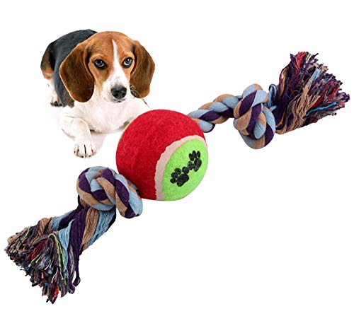 Hundespielzeug, Kauspielzeug, Kauspielzeug, Biss- resistente Molarseilbälle, natürliche Baumwollseil, Doppelknoten-Spielzeug mit Baumwollbällchen, geeignet für Haustiere von N+A
