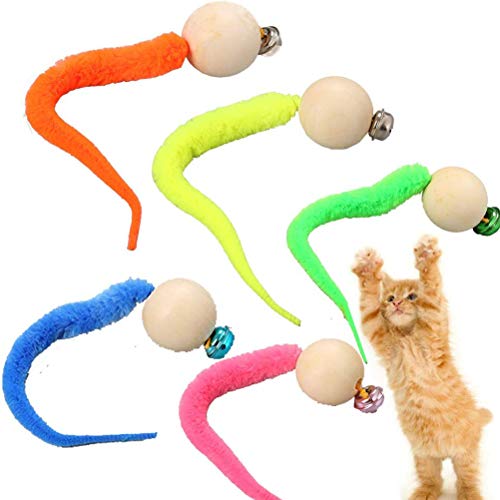 5 STÜCKE Katzenkugelspielzeug mit Glocke, Wurmkugeln für Katzen, Hunde, interaktiver Spielzeugball zum Jagen von bunten Haustierkätzchen, Welpen, Kautraining, Spielen, sicheres Haustierzubehör von N+B