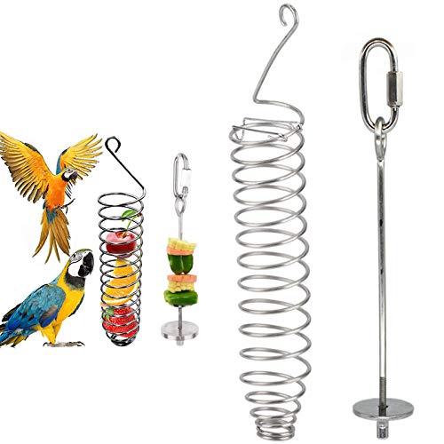 2PCS Papageien Spieß Fruchthalter Vogel Spiral Feeder, Hängende Lebensmittel Feeder Edelstahl Papagei Obst Gemüse Fleisch Lebensmittel Stick Halter Lebensmittel Papageien Vogelspielzeug von mellystore