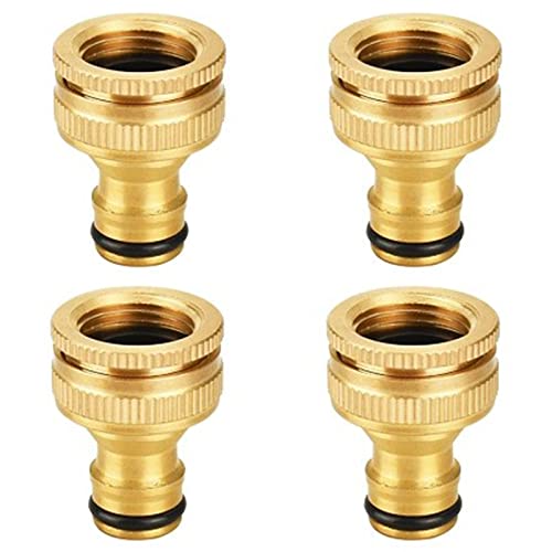 Gewinde-Wasserhahn Adapter 1/2 Zoll und 3/4 Zoll 2-in-1 Weiblichen Messing Gartenschlauch Wasserhahn Anschluss Hahnverbinder Anschluss Innengewinde Wasserhahn Waschmaschine Gewinde Wasserhahn(4 Stück) von N/4
