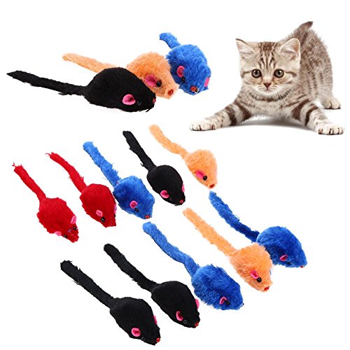 10 Stück Haustier-Katzenspielzeug, falsche Maus, lustige Mäuse, Spielspielzeug für Katzen mit bunten Federn, interaktives Plüsch-Mini-Maus-Spielzeug (10 Katzenspielzeuge) von N\\A