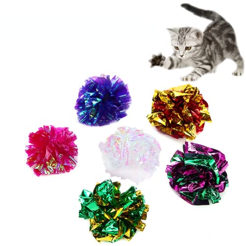 12 Katzenspielzeug Mylar-Bälle, buntes Ringpapier, glänzend, interaktives Klang-Ball für Katzen, Geräuschspielzeug, Haustier-Spielbälle von N\\A