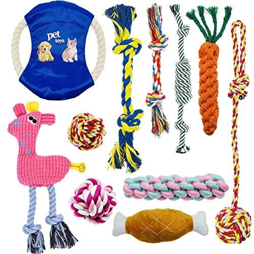 Allazone 11 Stück Hunde Spielzeug, Welpenspielzeug Naturbaumwolle Langlebiges Kauspielzeug für Welpen Kleine Mittlere Hunde von Allazone
