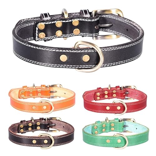 Hundehalsband aus echtem Leder, Basic Hundehalsbänder, Verstellbare Halsbänder für kleine Hunde (XS:21-27cm, Schwarz) von N\A