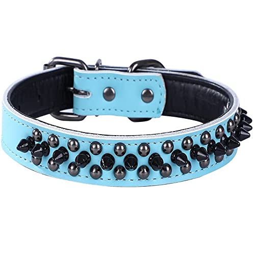 Hundehalsband mit Nieten, echtes Leder, verstellbare Haustierhalsbänder für mittelgroße und große Bulldogge, Pitbull, Mastiff, Pudel, Boxer (M: 29–38 cm, Blau-1) von N\A