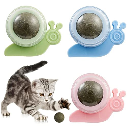 Katzenminze Balls Spielzeug für Katzen, 3 Stück Katzenminze Kugel, Drehbare Katzenminze Wandroller,Zahnreinigung Dentales essbares Kätzchenspielzeug, Natürliches drehbares Katzenspielzeug von N\A