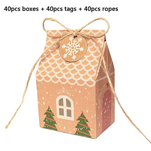 NA Yinuiousory Weihnachtsdekorationen, 5 Stück Kraftpapier Hausform mit Seilen Weihnachtsbaum Süßigkeiten Geschenktüten von N\A