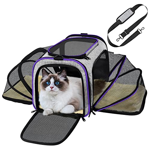 Pet Carrier Fluggesellschaften genehmigt, erweiterbare Katzentragetasche, große weiche Seiten, kleine Hundetasche mit abnehmbarem Fleece-Pad für Katzen, Wel von N\\A