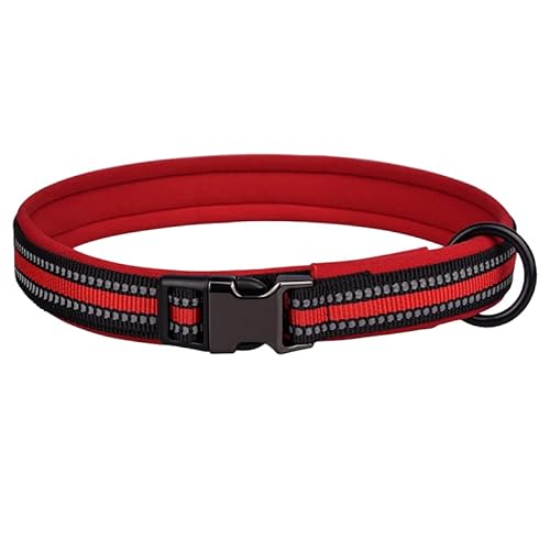Reflektierendes Nylon-Hundehalsband mit Sicherheitsschnalle, verstellbare Haustierhalsbänder mit weicher Neoprenpolsterung für kleine, mittelgroße und große Hunde (M fit Halsumfang 42-55 cm, Rot) von N\A