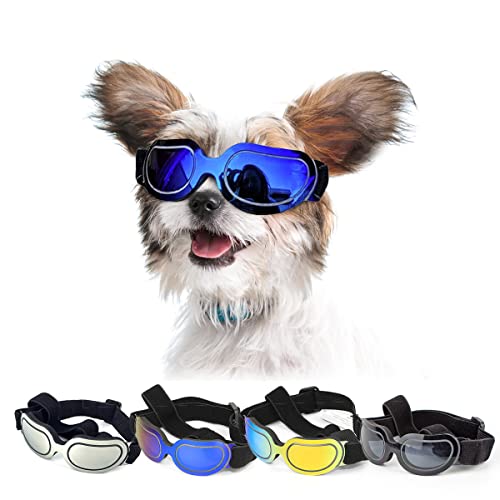 Sonnenbrille für kleine Hunde, reflektierende Gläser, UV-beständig, wind- und wasserdicht, verstellbarer Riemen, Wind- und Schneehundbrille (Silber) von N\\A