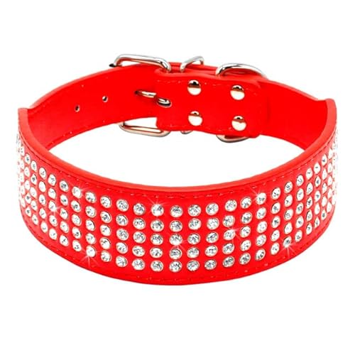 Strass-Hundehalsband, 5 cm Breite 5 Reihen, volle glitzernde Kristalldiamanten, schillernd, elegant, ausgefallenes PU-Leder-Hundehalsband für mittelgroße und große Hunde (L: 48–56 cm, rot) von N\A