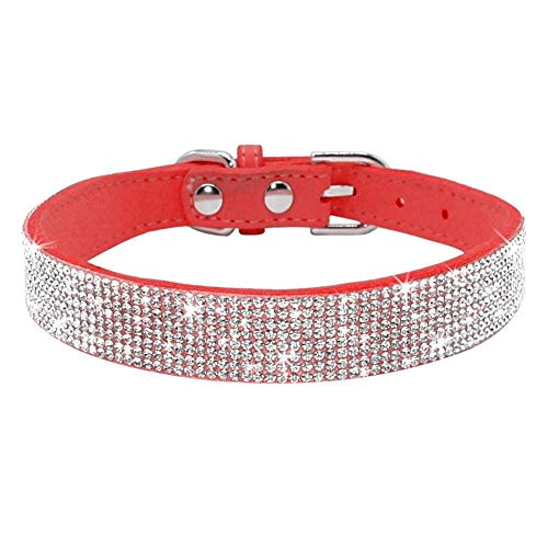 Strass-Hundehalsband, niedlich, schillernd, funkelnd, weiches Wildleder, verstellbar, für Hunde und Katzen, Kristalldiamant, für Welpen, kleine, mittelgroße und große Hunde (S: 27–33 cm, rot) von N\A