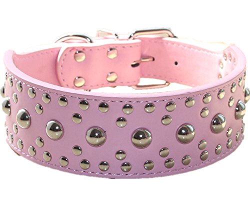 Unisex-Hundehalsband aus Leder, mit Nieten, Größe M und L, Größe M (43–50 cm, Rosa) von N\A