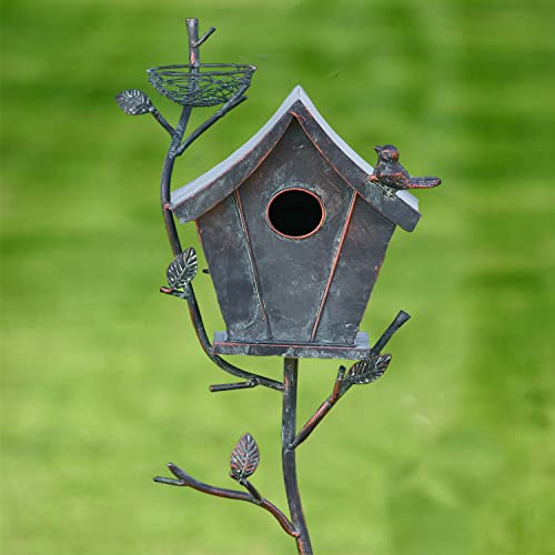 Vogelhäuser für draußen mit Stange, aus Metall, für den Außenbereich, Gartendekoration (138 cm) von N\A