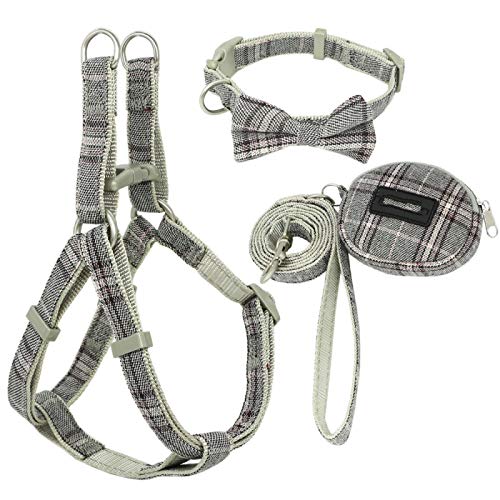 Weiches Hundegeschirr und Leine, Set für kleine und mittelgroße Hunde, verstellbares Nylon-Chihuahua-Halsband, Größe M, 1,5 cm, Grau von N\A