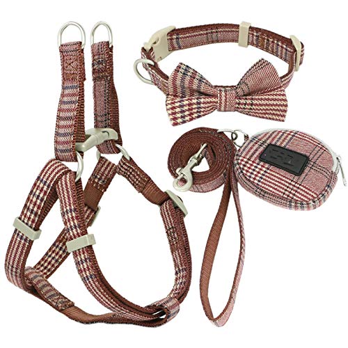 Weiches Hundegeschirr und Leine, Set für kleine und mittelgroße Hunde, verstellbares Nylon-Chihuahua-Halsband, Größe M, 1,5 cm, Kaffeebraun von N\A