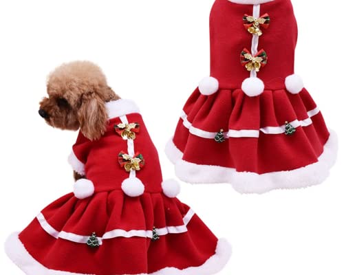 Weihnachtskostüm für Hunde und Mädchen, mit Fleece-Rock, für Herbst und Winter, warm, Rot, Größe L von N\\A