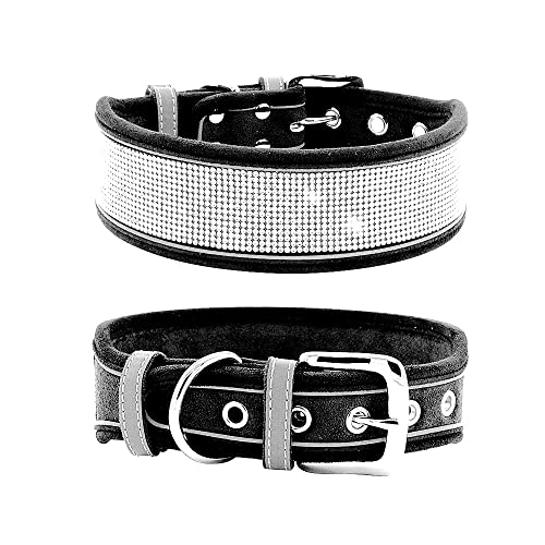 Hundehalsband mit Strasssteinen, funkelnd, weiches Wildleder, reflektierend, groß, Kristall-Diamant-Halsband für mittelgroße und große Hunde (Größe M: 38,1–48,3 cm, schwarz) von N\B