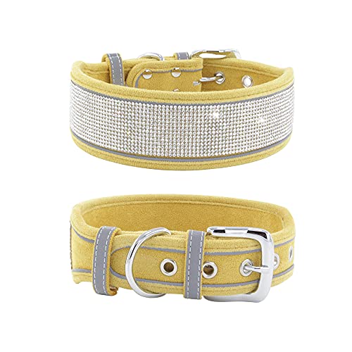 Strass-Hundehalsband, schillernd, funkelnd, weiches Wildleder, reflektierend, großes Hundehalsband, Kristall-Diamant-Halsband für mittelgroße und große Hunde (L: 48,3–58,4 cm, Gelb) von N\B