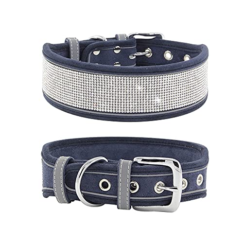 Strass-Hundehalsband, schillernd, funkelnd, weiches Wildleder, reflektierend, großes Hundehalsband, Kristall-Diamant-Halsband für mittelgroße und große Hunde (L: 48,3–58,4 cm, Marineblau) von N\B