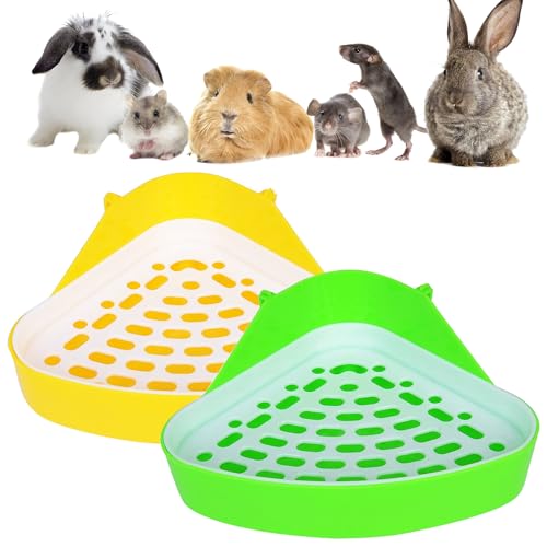 2 PCS Kleintiertoilette Kleintierdreieck Toilette Töpfchentrainer Haustier Toilette Haustierstreu für Kleintiere Hamster, Chinchillas, Meerschweinchen, Kaninchen, Frettchen (grün und gelb) von N\C