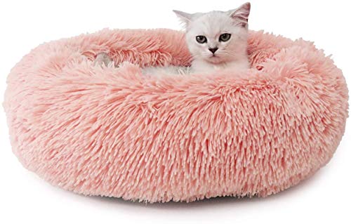Hunde- und Katzenbett aus Plüsch, Donut für große, mittelgroße und kleine Hunde und Katzen, beruhigend, flauschig, weich, kuschelig, rundes Haustiernest, Pink, S 50 cm von N/C
