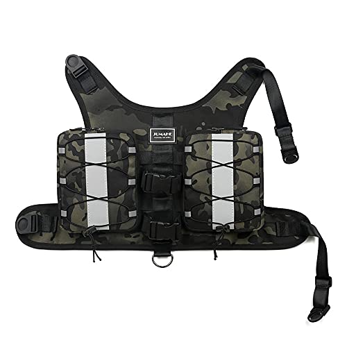 Hundesatteltaschen, verstellbare Hundeschultertasche, Satteltasche, Geschirr-Rucksack mit reflektierendem Band, zum Wandern, Wandern, Camping, für mittelgroße und große Hunde (L, Camouflage) von N\C