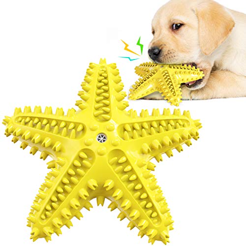 Kauspielzeug für Hunde, geeignet für aggressives Kauen, große Hunde, quietschendes sprechendes Hundespielzeug, Gummi, unzerstörbar, hartnäckige Zahnreinigung, geeignet für kleine Hunde (gelb) von N\C