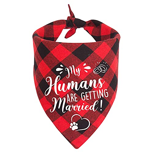 MaySunset My Humans are Getting Married, rotes Plaid Hundehalstuch, Hunde-Verlobungsankündigung, Hochzeitsfoto-Requisiten, Haustier-Schal Zubehör von NC