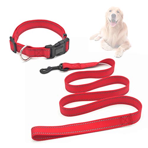 N/C Hundehalsband und Leine, verstellbar, reflektierendes Design, für mittelgroße und große Hunde, Outdoor-Training, rot von N/C