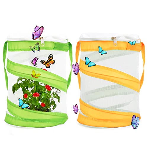 Butterfly Habitat Cage TAIZER 2 Stück Faltbare tragbare Insektenvermehrung Mesh Haustier Pop Up Reptilien Zusammenklappbarer Stoff Zuchtkäfige, Grün, Orange von N\C