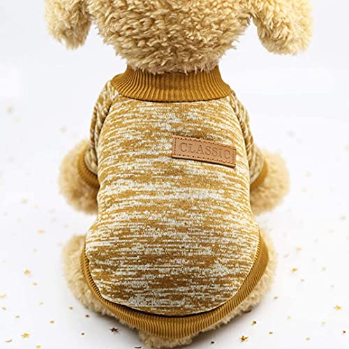 Welpen-Haustier-Pullover, Hund Katze Warmer Fleece-Haustiermantel für Welpen : Khaki L von N\C