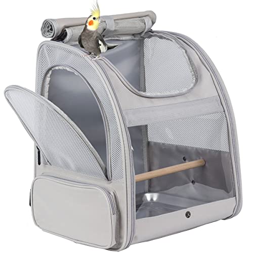 ORIZZP Vogel-Rucksack, Vogelreisetasche mit Standstange, von Fluggesellschaften zugelassen, Grauer Vogel-Rucksackträger ORIZZP Vogel-Rucksack, Vogelreisetasche mit Standstange, von Fluggesellschaften zugelassen, Grauer Vogel-Rucksackträger von ORIZZP