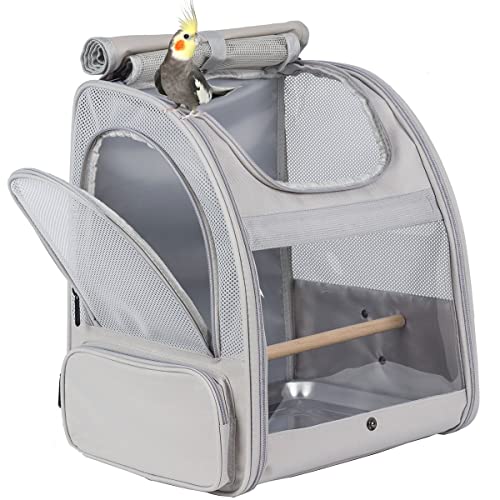 Vogel-Rucksack, Vogel-Reisetasche mit Standstange, von Fluggesellschaften zugelassener Grauer Vogel-Rucksack-Tragetasche von ORIZZP