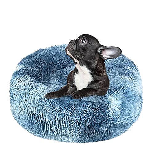 Hundebett, weiches Plüsch-Katzenkissen, rutschfest, maschinenwaschbar, selbstwärmend, zur Verbesserung des Schlafes des Haustieres, XL, 80 cm Durchmesser, Farbverlauf, Blau von N\O