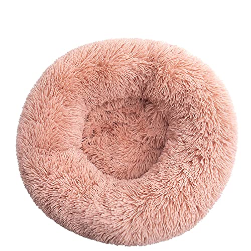 Hundebett warm und weich Plüsch Haustier Matte für kleine große Hunde Haus Katze Beruhigungsbett Waschbar Haustier Sofa Kissen Katze Schlafsack Durchmesser 70cm Leder Rosa von N\O