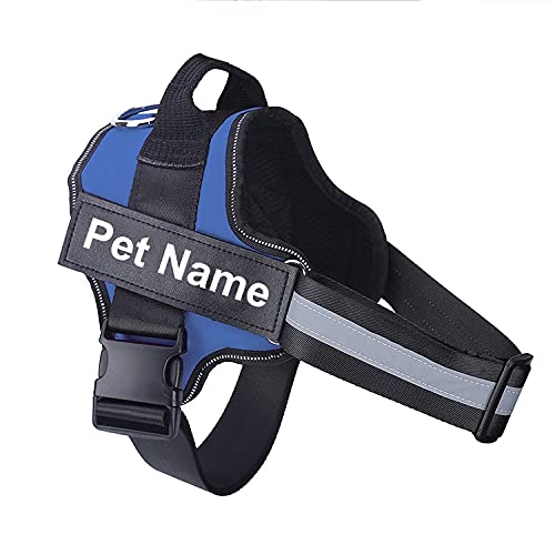 Hundegeschirr ohne Reißverschluss, reflektierend, atmungsaktiv, verstellbares Haustiergeschirrweste, mit ID-Patch, Outdoor-Spaziergänge, Hundebedarf, L, Blau von N\O