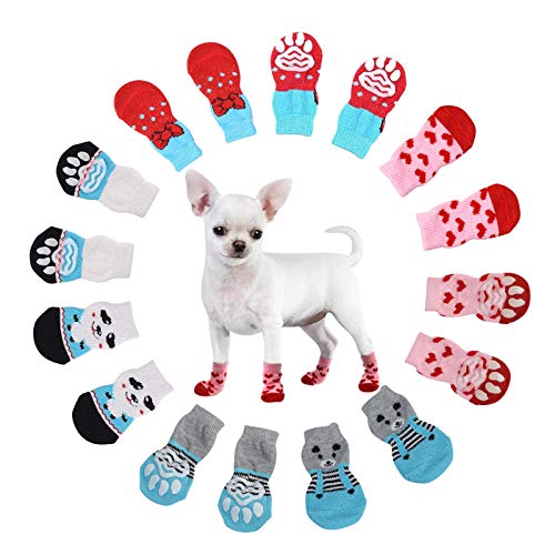 Heiqlay Hundesocken Anti Rutsch Socken für Katzen Pfotenschutz Hund Katze Pet Indoor Anti-Rutsch Socken Pfotenschutz und Traktion Dank Silikon-Gel für Hunde und Katzen, 4 Sätze, S von Heiqlay