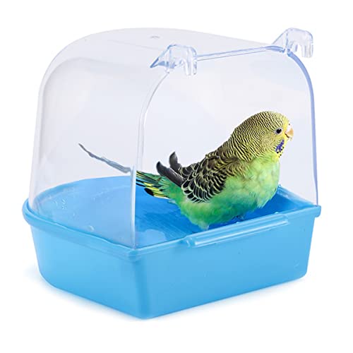 CHmiss Badewanne Kunststoff Vogel Papageien Badebox Vogel Wasser Badewanne Vogelkäfig Zubehör für Katzen, Finken, Wellensittiche, Weiße Pilze, Lerchen Und Kleine Vögel (Blau13X13X13.5cm) von CHmiss