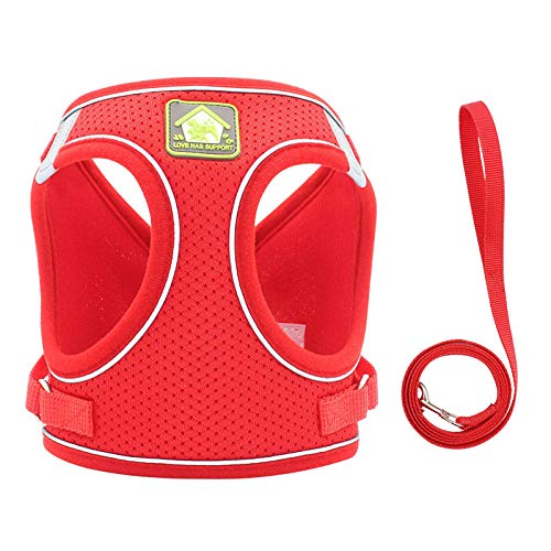 Nylon Mesh Welpen Katzengeschirr Weste Reflektierendes Hundegeschirr und Leine Set für Chihuahua Mops Kleine und Mittlere Wanderleine XL Rot von N\O