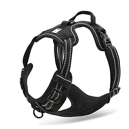 Reflektierendes Nylon-Hundegeschirr, für alle Wetterbedingungen, V-förmig, verstellbar, Sicherheits-Auto-Leine, Leder, M56-69 cm Brust, schwarz von N\O
