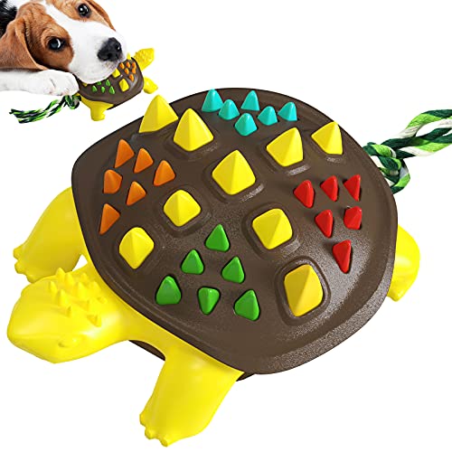 Buntes Gott Schildkrötenförmiges Kauspielzeug für Hunde, Unterhaltungsfunktion, verbessert den IQ, lindert Angstzustände, entfernt Kalkulus, reibt und reinigt die Zähne, Haustier-Produkt (Schokolade + Gelb) von N\W