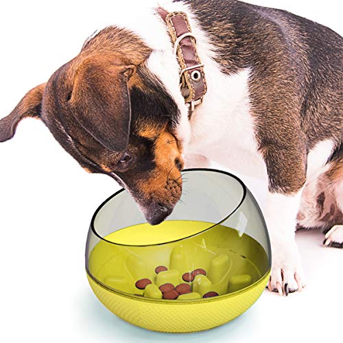 Kapselförmiger separater Hundenapf geeignet für Hunde und Katzen, langsames Fressen, solides und langlebiges gesundes Puzzle-Haustierprodukt (gelb) von N\W