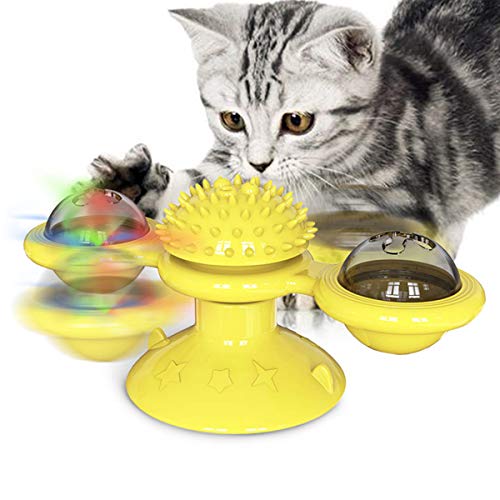 NW Drehende Windmühle Katzenspielzeug Zahnbürstentraining Verbessern IQ Katzenminze Linderung Angst Katzenkratzer Haustier Spielzeug Haustier Produkt Kunststoff Produkt Kunststoff Spielzeug (Gelb) von N\W