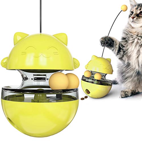 NW Glückskatze Schütteln Leckig Spielzeug Futterspender Interagieren mit Host Verbesserung Intelligenz Linderung Angst Katzenspielzeug Haustierprodukt Haustierspielzeug (Gelb) von N\W